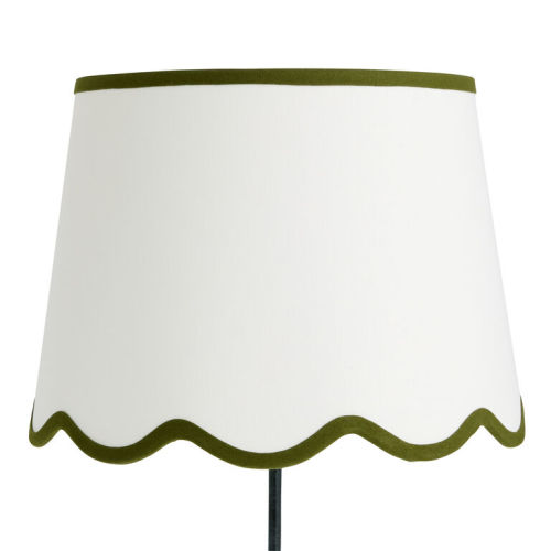 White and Green Trim Cotton Scalloped Table Lamp Shade