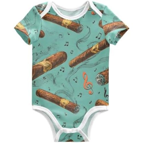 Baby Unisex Cotton Bodysuits Cigar Music Notes Pattern Short Sleeve One-piece Baby Cloths 3-24 Months