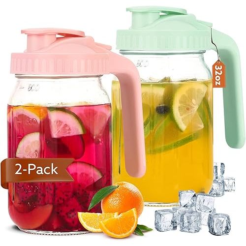 Breast Milk Pitcher, 32 OZ Mason Jar Pitcher with Lid Double Leak Proof,1 Quart Breastmilk Storage Containers for Fridge, Glass Jug for Sun Tea, Juice, Cold Brew Coffee