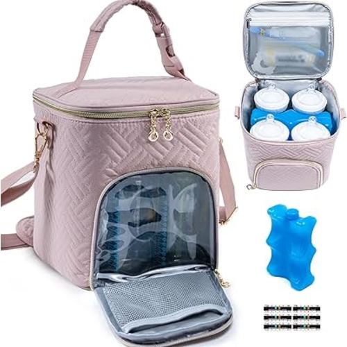 Mam Breastmilk Cooler Bag with Ice Pack for 4 Bottles - See-through Breast Pump Bag for Baby Bottles 4oz-9oz