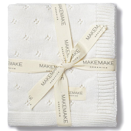 Makemake Organics Organic Baby Blanket Pointelle Knit Blanket Neutral Earthy Blanket (30x40, Ivory)