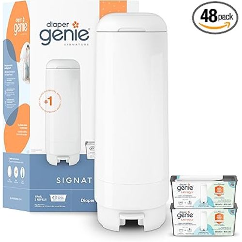 Diaper Genie Signature Gift Set | includes Easy Roll Refill with 48 Bags | Holds Up to 2256 Newborn Diapers