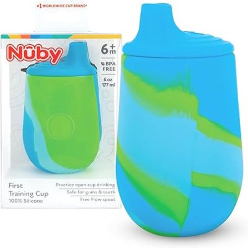 Nuby Silicone Tie-dye First Training Cup with Free Flow Soft Spout - 6oz, 6+ Months, Blue/Green