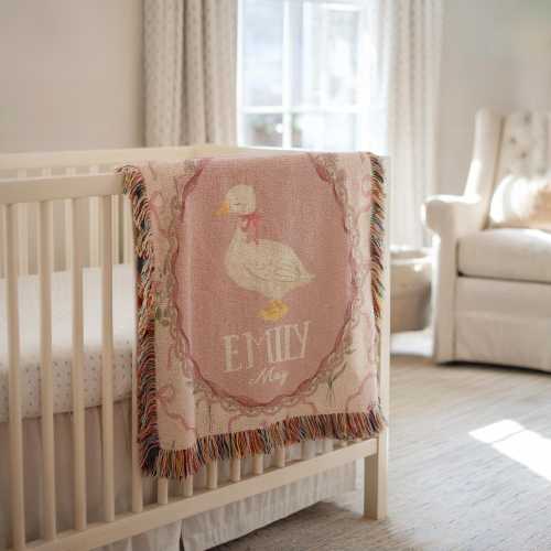 Personalized Floral Goose Woven Blanket Personalized Goose Blanket Custom Baby Blanket Floral Baby Shower Nursery Gift Baby Custom Throw