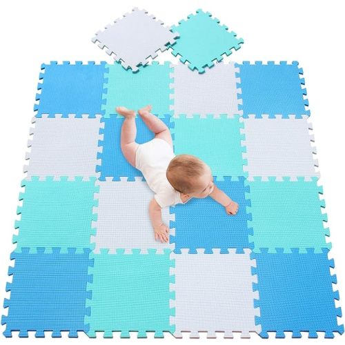 meiqicool Playspot Foam Play Mat for Baby, Grey/Cream,White,Blue and Green 55.9" X 44.9"101107108