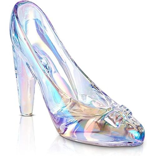 SHOWLOUE Cinderella Shoe Decor, Crystal High Heels Shoes Ornaments Glass Slipper Decoration Gift for Wedding Birthday Halloween Christmas Party, Colorful Transparent