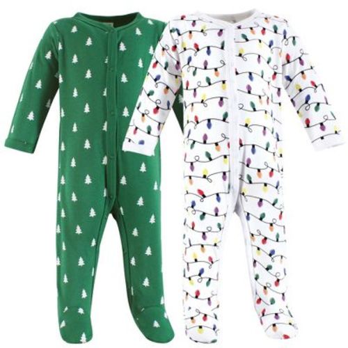 Hudson Baby Infant Baby Cotton Sleep and Play 2-Pack, Christmas Lights Trees, 0-3 Months
