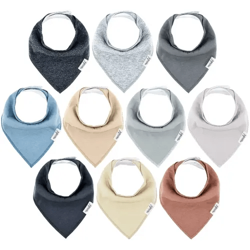 10-Pack Baby Bandana Drool Bibs - for Baby Boys, Girls, Unisex Soft Cotton Teething Bandana Bibs