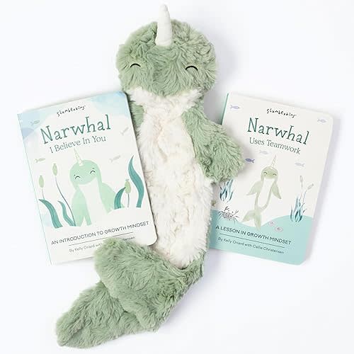 Slumberkins Narwhal Snuggler & 2 Board Books Complete Set Bundle | Promotes Growth Mindset, Problem Solving & Teamwork | Social Emotional Tools for Ages 0+ (Narwhal Snuggler Plush + 2 Board Books)