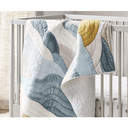Cloud Embroidered Hand-Quilted Organic Cotton Baby Crib Quilt
