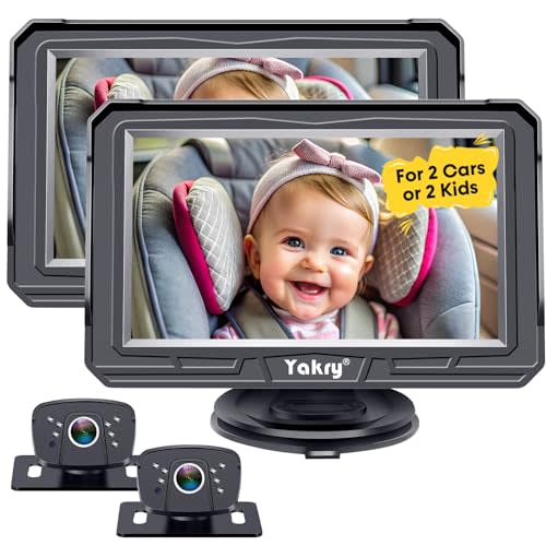 Yakry Baby Car Camera 2-Pack for Backseat - HD 1080P Dual Camera, 170° Wide Angle, Night Vision, 360° Rotation, Safe Rear-Facing Infant and Toddler Camera, Easy Install