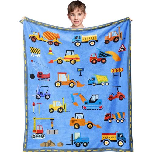 Construction Toddler Blanket 50"x40", Car Blanket for Kids, Toddler Birthday Gifts for Boys, Kids Birthday Gift, Truck Tractor Crane Excavator Forklift Gifts