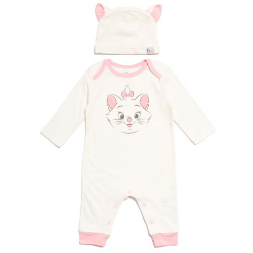 Disney Classics Marie Newborn Baby Girls Snap Cosplay Coverall and Hat Newborn to Infant