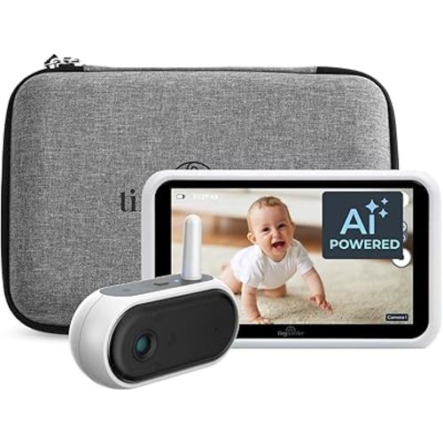 Tiny Traveler Ai Smart Wireless Baby Car Monitor with Travel Kit - AI-Powered Safety Alerts: Cry/Laugh/Stand Detection, Virtual Fence, Long Range 1000ft Night Vision Lullabies Night Light - White