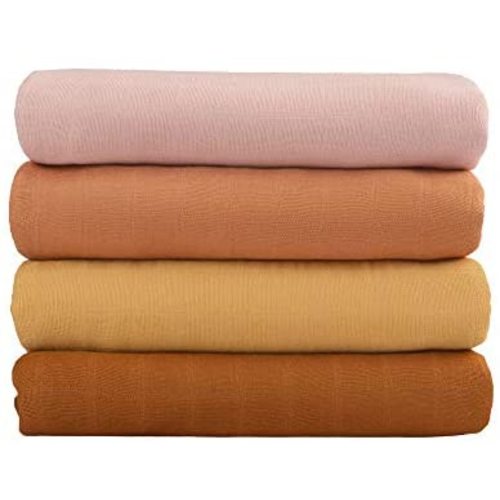 Meracorallo Muslin Swaddle Blanket Silky Soft Receiving Blanket Swaddle Wrap for Baby Boys and Girls, Large 47 x 47 inches, Set of 4 Solid Color
