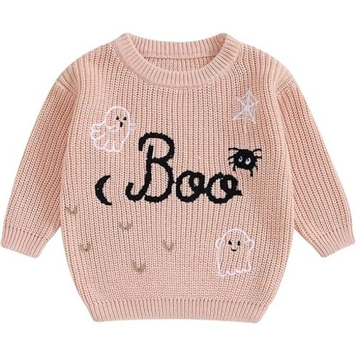 Baby Halloween Sweater Pumpkin Print Long Sleeve Crewneck Embroidery Knit Sweatshirt Toddler Fall Winter Pullover
