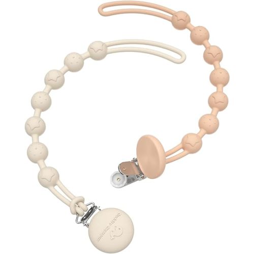 Cuddle Campus Silicone Pacifier Clip Holder with One Piece Design, Pack of 2 Soft Flexible Binky Clips with Texture for Baby Boy and Girl(0-6m)