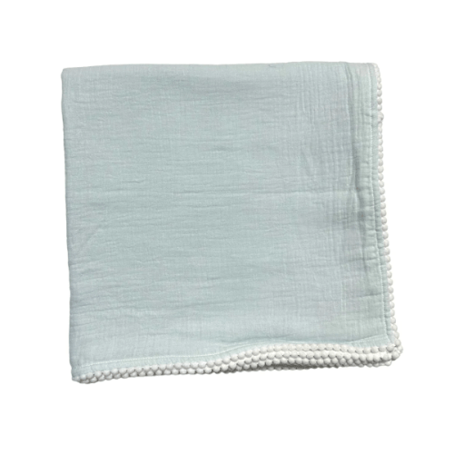 Muslin Swaddle, Light Blue with White
