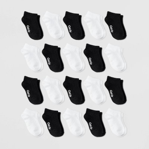 Baby 20pk Low Cut Socks - Cat & Jack™ Black/White 6-12M