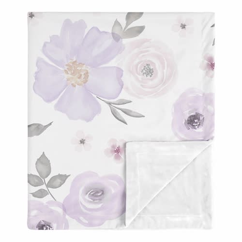 Watercolor Floral Lavender and Grey Collection Baby Blanket