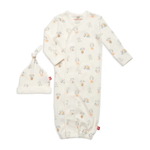 puppy play organic cotton magnetic cozy sleeper gown + hat set