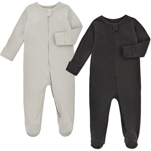 Aablexema Baby Pajamas with Feet and Mittens 2-Pack Zip Up Infant Cotton Long Sleeve Footies Sleep and Play