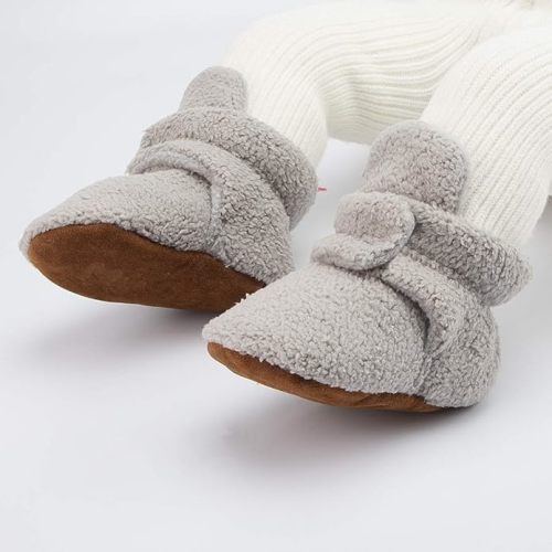 HsdsBebe Unisex Newborn Baby Cotton Booties Non-Slip Sole for Toddler Boys Girls Infant Winter Warm Fleece Cozy Socks Shoes