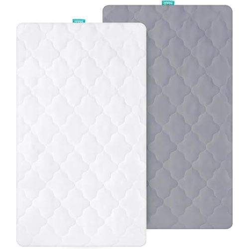 Bassinet Mattress Pad Cover, Fits 21” x 35” Airclub, HARPPA, Larex 3 in 1, Li’l Pengyu, MiClassic and Milliard Bedside Bassinet, 2 Pack, Ultra Soft Waterproof Breathable, White and Grey