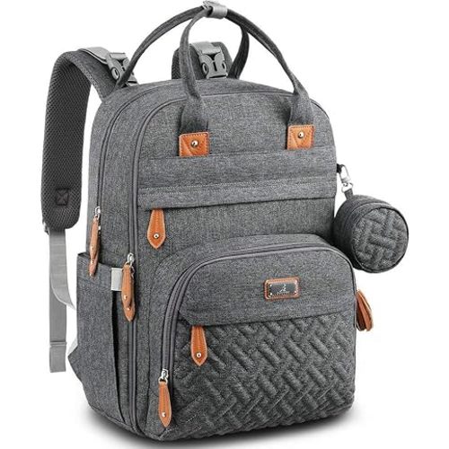 BabbleRoo Diaper Bag Backpack - Multi function Waterproof Diaper Bag, Travel Essentials Baby Tote with Changing Pad, Stroller Straps & Pacifier Case - Unisex, Dark Gray