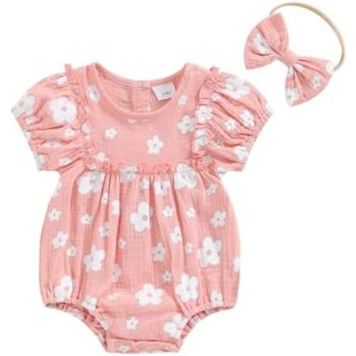 Baby Girl Rompers Daisy Print Short Sleeve Infant Bodysuit Summer Newborn Girl Linen Cotton Jumpsuit Clothes Headband