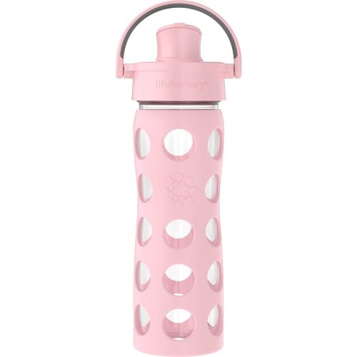 Lifefactory 16-Ounce Glass Water Bottle with Active Flip Cap and Protective Silicone Sleeve, Desert Rose