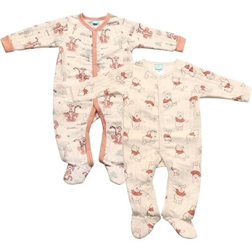 Magic Threadz Disney Clothes Baby Boys 2-Pack Quilted Footed Coveralls Mickey Mouse, Winnie the Pooh and Dumbo (0/3M-6/9M)