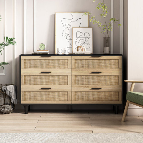 Bay Isle Home™ Ayanna 6 Drawer 51.18" Wide Rattan Storage Dresser & Reviews | Wayfair