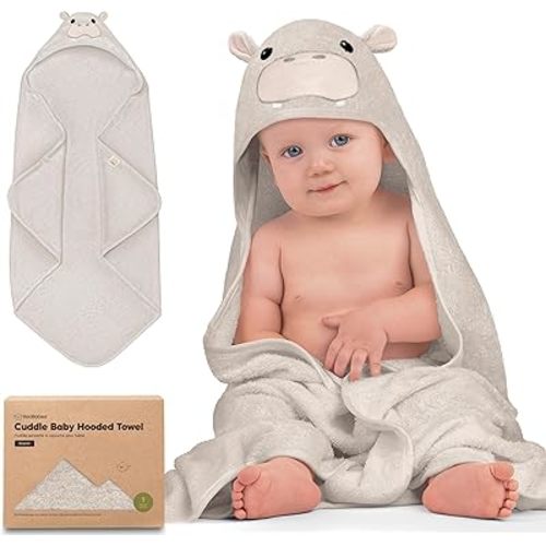 KeaBabies Baby Hooded Towel - Viscose Derived from Bamboo Baby Towel, Toddler Bath Towel, Infant Towels, Large Hooded Towel, Soft Baby Towels with Hood for Girls, Babies, Newborn Boys (Hippo)