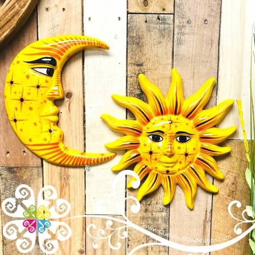 Ceramic Sun & Moon Set - Wall Decor - Authentic Mexican Home Decor - Sol y Luna