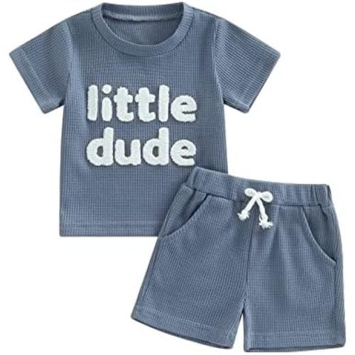 Toddler Baby Boy Summer Clothes Embroidered Waffle Short Sleeve T-Shirts Elastic Shorts Newborn Infant Boy Outfits