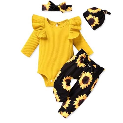 fioukiay Baby Girls Clothes Infant Romper Bodysuit Pants Set with Headband