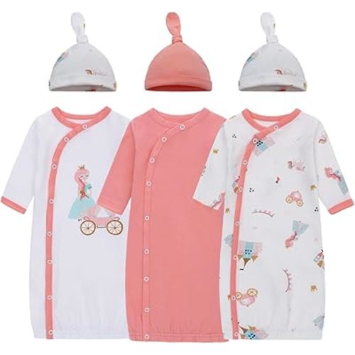 LAT LEE AND TOWN Newborn Baby Cotton Sleeper Gown Set Long Sleeve Nightgown with Hat Sleep Sack Unisex (princess, S)