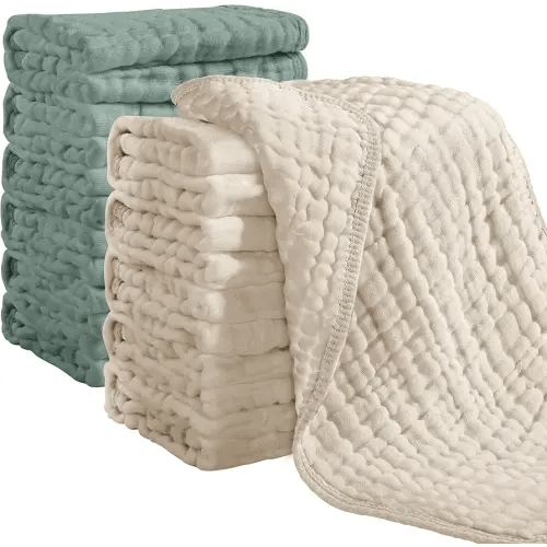 Looxii Muslin Burp Cloths 100% Cotton Muslin Cloths 12 Pack Large 20''x10'' Extra Soft and Absorbent Baby Burping Cloth for Boys and Girls (Apricot+DarkGreen)