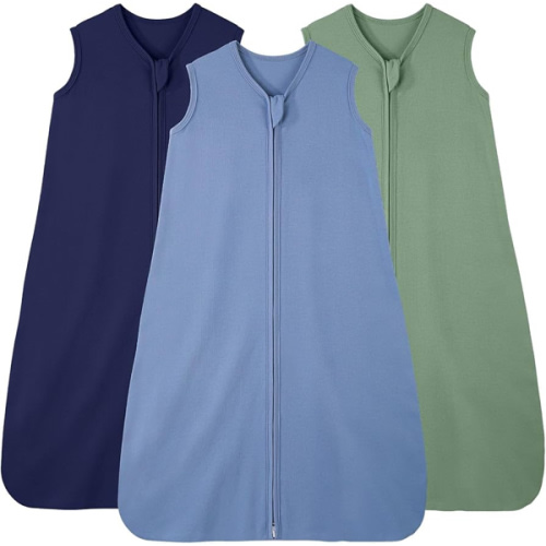 Baby Sleep Sack 6-12 Months, 100% Cotton Sleeping Sack for Newborn and Infant, 3 Pack Baby Wearable Blanket, 0.5 Tog Lightweight Double Zipper Sleep Bag Cyan