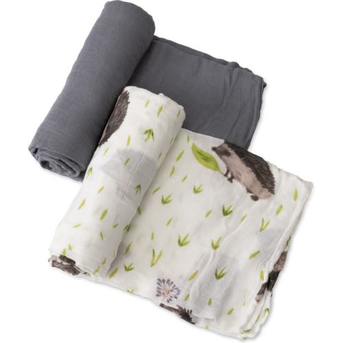 little unicorn 2-Pack Muslin Swaddle Blanket, Hedgehog