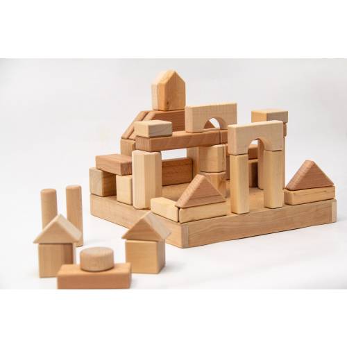 Wooden Building Blocks Set 39 pcs Construction Montessori Play Set, Educational Stacking Toys for Kids