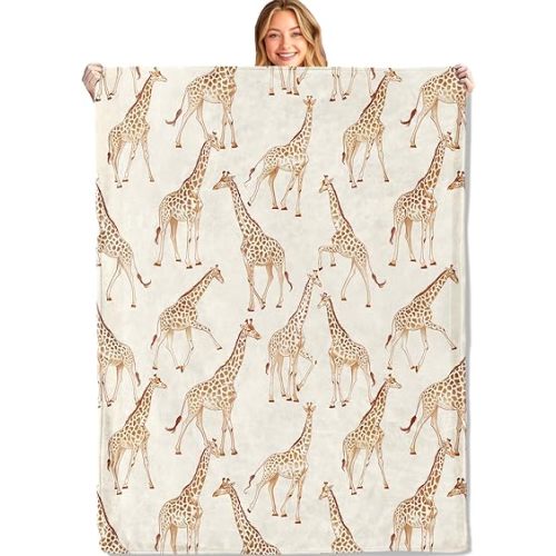 Cute Giraffe Print Throw Blanket,40x50in,Soft,Lightweight Flannel,Retro Cartoon Blankets - Gifts for Kids & Animal Lovers,For Couch Office Travel,Home Living Room Decor