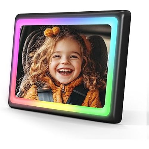 Baby Car Mirror with Light 1-PACK, 7 RGB Colors, 360° Adjustable Rear Facing Car Seat Mirror, Wide Clear View & Shatterproof Safety for Infant Newborn Toddler with Remote for Universal Car