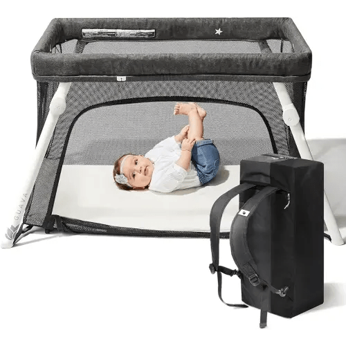 Guava Lotus Travel Crib with Lightweight Backpack Design | Certified Baby Safe Portable Crib | Folding Play Yard with Comfy Mattress for Babies & Toddlers | Compact Baby Travel Bed