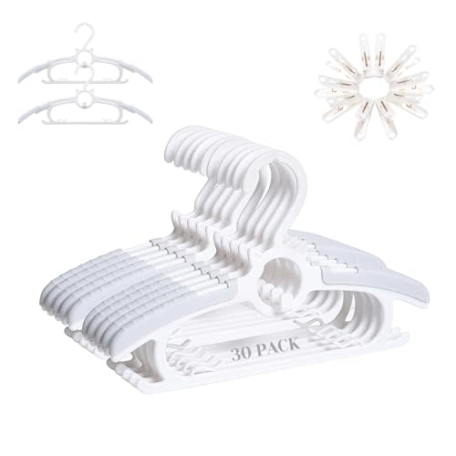 JSF 30Pcs Baby Hangers for Nursery Closet, Infant Hangers Extendable and Non-Slip for Newborn Toddler Kids Clothes,11"-14" Adjustable Children Coat Pant Hanger for Girl and Boy Nursery Grey