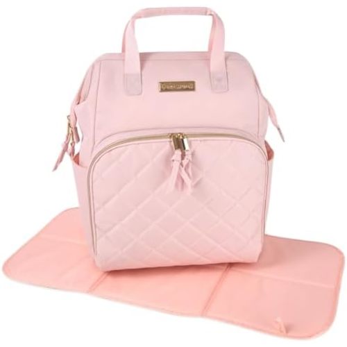 Baby Essentials Super Cooler Main Frame Diaper Backpack with Changing Pad, Stroller Straps, Insulated Bottle Compartment (Mauve Pink)