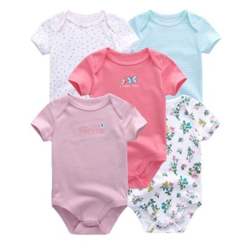 Falianni Baby Boy Girl Casual Short Sleeve Bodysuits,5-Pack,Sizes 0-12M