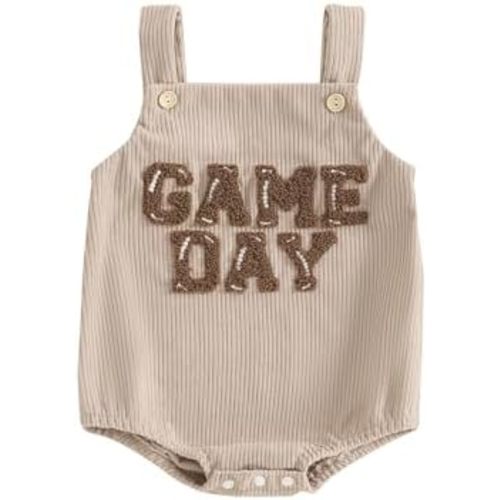 Infant Baby Boys Girls Overalls Sleeveless Football Game Day Embroidery Corduroy Romper Cute Newborn Outfit