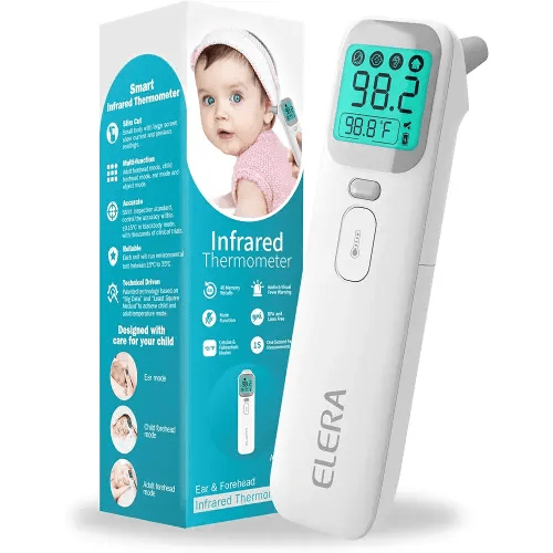 Elera Ear Thermometer for Kids, Baby Thermometer with Forehead and Ear Mode for Adults, Infant, Kids and Toddler, Touchless and 1 Second Reading with Fever Alarm and Mute Function, LCD